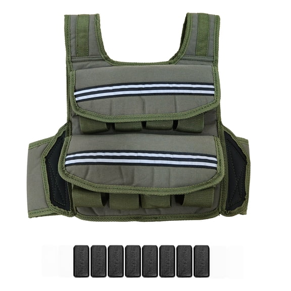 45 LB Adjustable Weighted Vest for Men Women, Strength Training Weight Vests with Reflective Stripe, Pocket & Shoulder Pads, Workout Equipment for Home Gym, Olive Green
