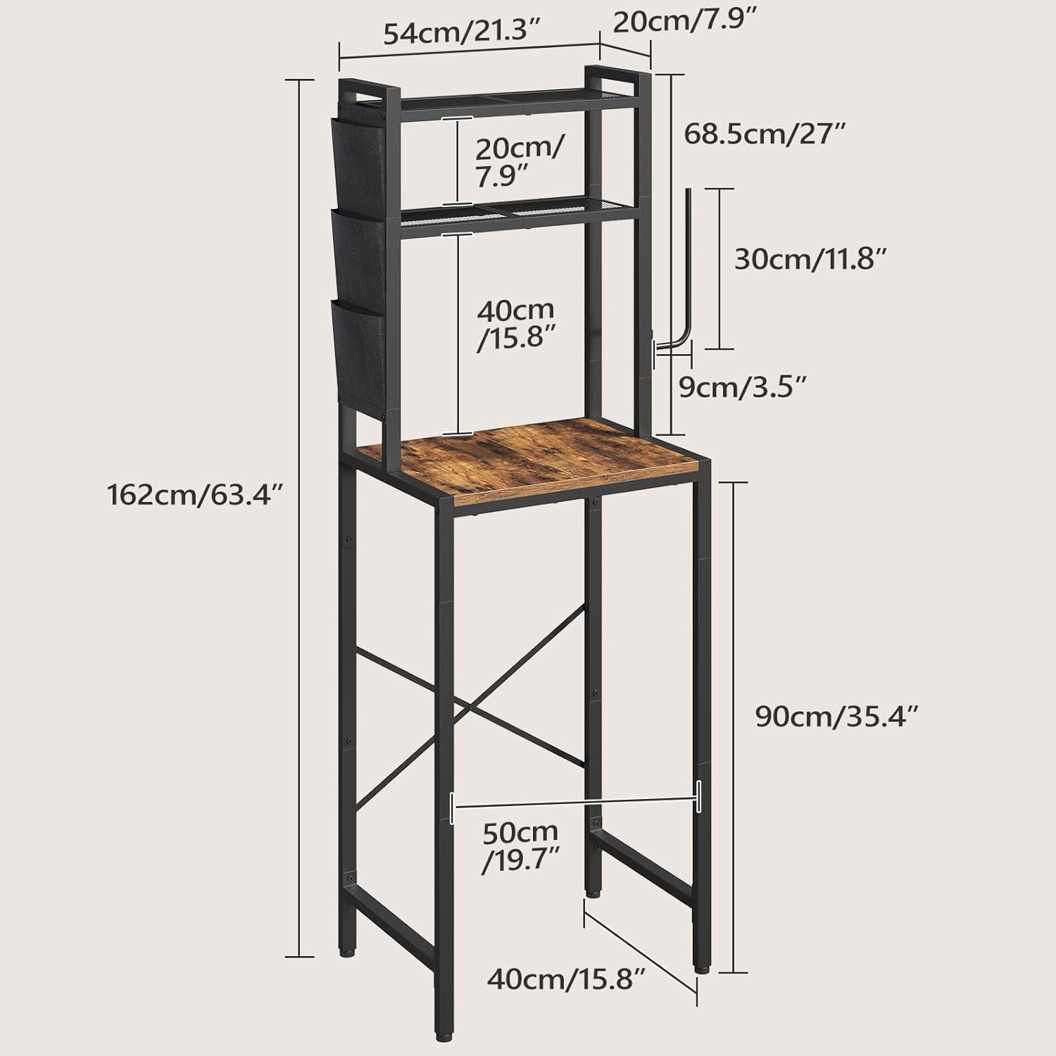 Bakers Rack with Mini Fridge Shelf, 3-Tier Microwave Stand, Coffee Bar Station with Paper Holder, Freestanding Kitchen Storage Rack, for Kitchen, Rustic Brown and Black BRHR5401