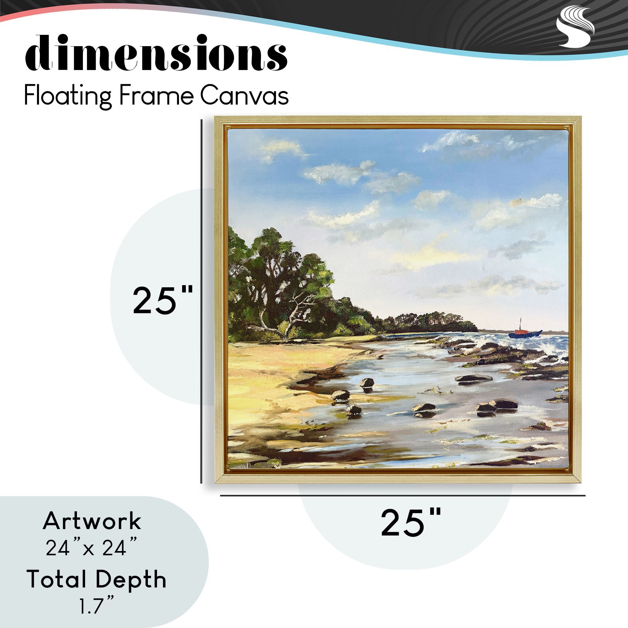 Low Tide Seascape Gold Framed Floater Canvas Wall Art, design by Patricia Reynolds