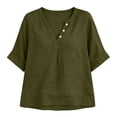 thumbnail image 5 of Tops for Women Casual 100% Cotton V-Neck Button Five-Quarter Sleeve Top, 5 of 8