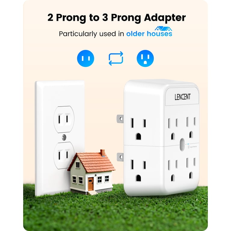 LENCENT 2 to 3 Prong Outlet Adapter with 8 Outlets photo 2