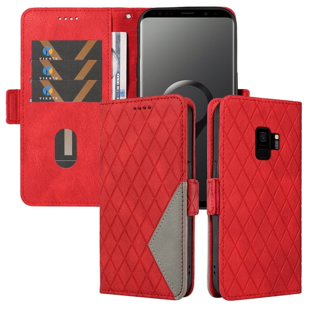 Compatible with Samsung Galaxy S9 PU Leather Wallet Case with Card Holder Magnetic Closure Cover