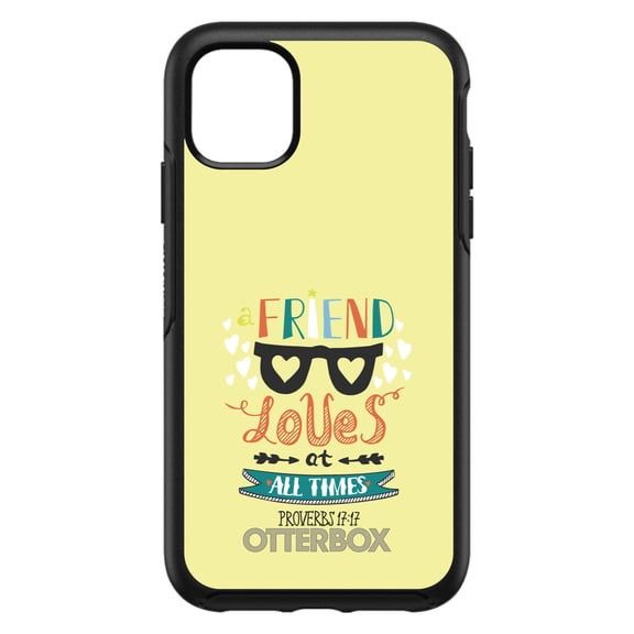 DistinctInk OtterBox Symmetry Custom Case for Apple iPhone 15 (6.1" Screen) - A Friend Loves at All Times - Tempered Glass Back