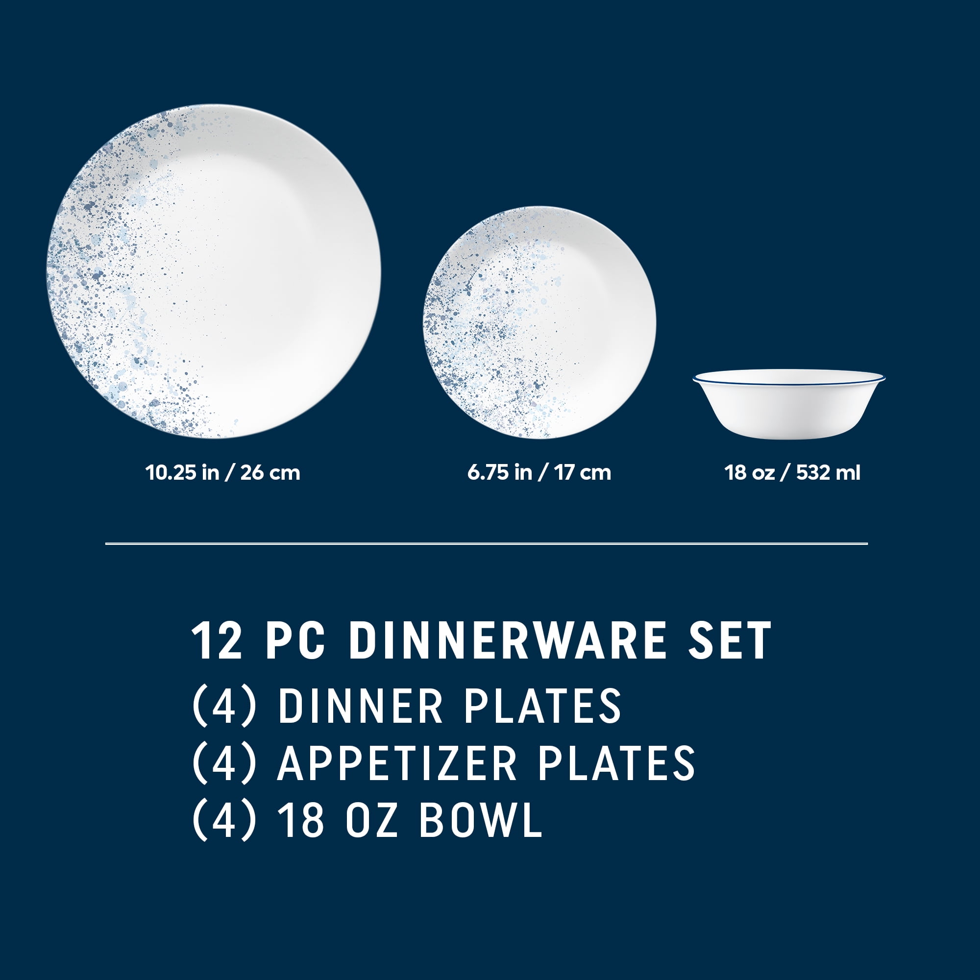Corelle Indigo Speckle 12-Piece Glass Dinnerware Set (Service for 4)