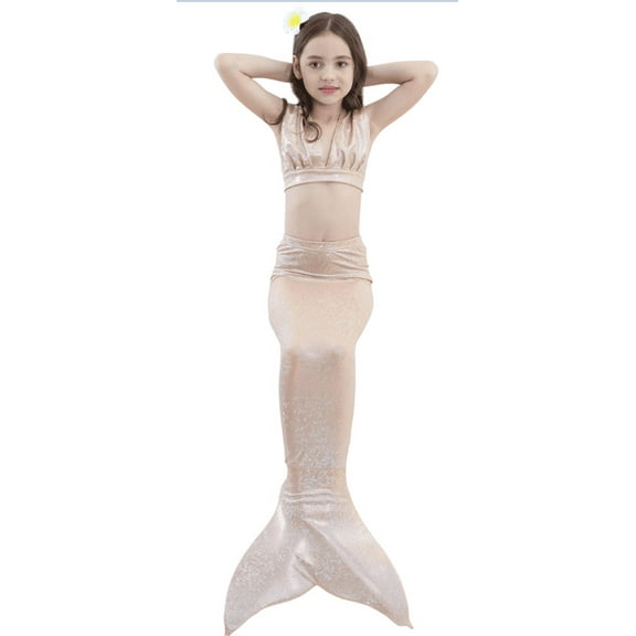 Wenchoice Beige Shinny Mermaid Tail 3 Pieces Swimming Suit L(5-6Y)