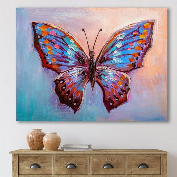 Designart Vintage Blue Butterfly II Canvas Wall Art