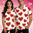 thumbnail image 2 of Chemise Unisexe à Manches Courtes avec Imprimé de la Saint-Valentin, Chemise Décontractée Boutonnée Assortie pour Couples avec Col Rabattu, Haut Graphique Coupe Régulière en Tissu Léger et Respirant pour Cadeaux des Fêtes et Sorties à Thème, 2 of 9