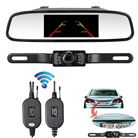 ZSMJ Backup camera Wireless and 4.3inch Mirror Monitor Kit 9V-24V Rear view camera parking system for Car vehicle RV Night Vision