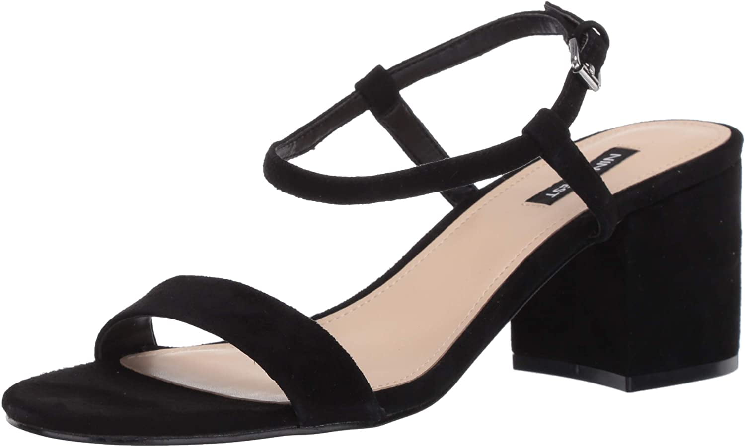 NINE WEST Women's Ankle Strap, 2 Piece Sandal Heeled, Black, 9 M