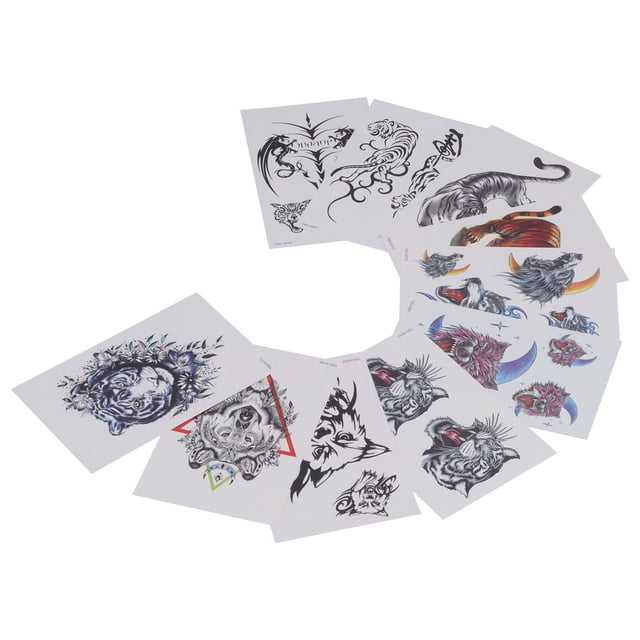Pegatinas De Tatuaje, Tatuajes Temporales Colores Brillantes Ricos Patrones De Animales 10 Piezas Cortables Para La Vida Diaria Para El Público En General Para Nadar Para Fiesta