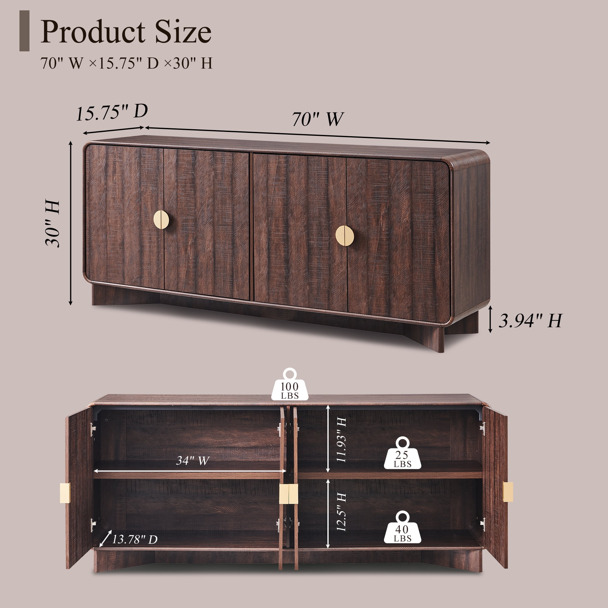 SinCiDo Modern TV Stand for TVs Up to 80 inches, Entertainment Center with Adjustable Shelves, Curved Profile Design, Media Console for Living Room, Brown