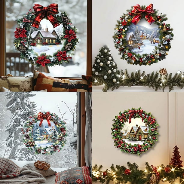 Guirnalda Navideña, Casa Nevada, Sala de Estar, Ventana de Vidrio, Escena Navideña, Pegatinas Decorativas de Pared
