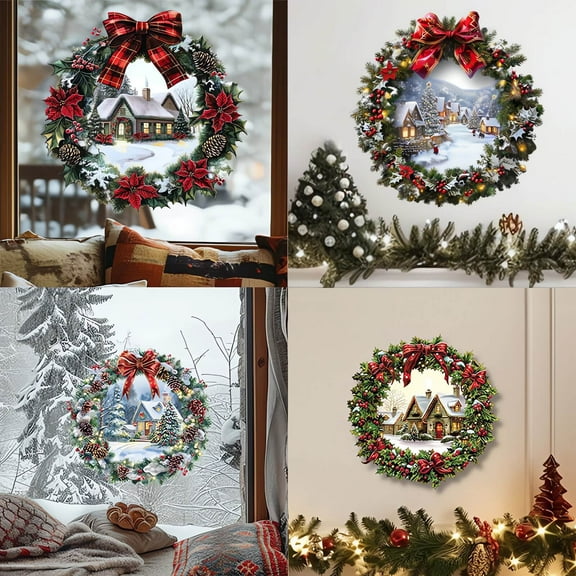 Boovnll Christmas Window Clings, Wreath Stickers Window Decor, Christmas Stickers for Winter Holiday Indoor Wall Door Glass Party Decor Supplies, Christmas Decorations