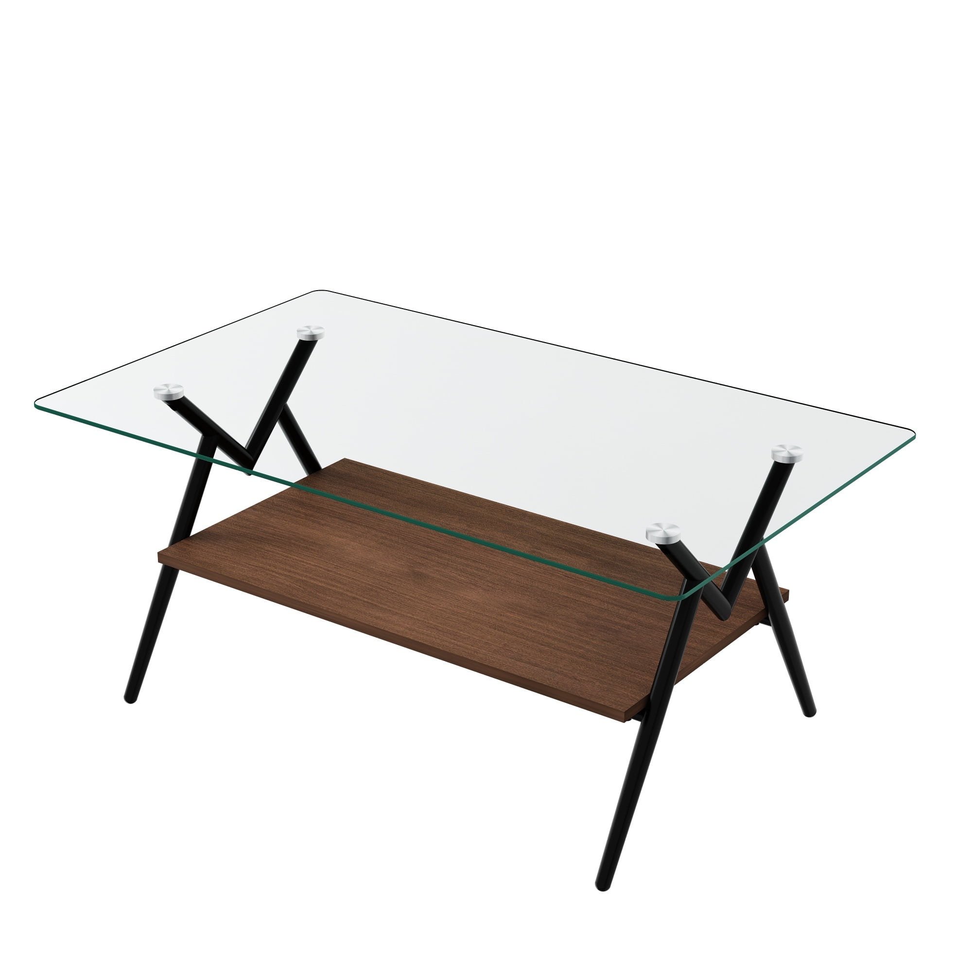 Alvantor Glass Coffee Table, 38.6" Rectangular Glass Coffee Table with Clear Tempered Glass Top and Metal Legs for Living Room Black