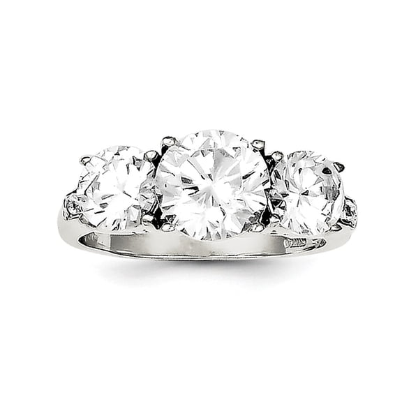 925 Sterling Silver Polished 3 Stone CZ Cubic Zirconia Simulated Diamond Ring Size 8 -  Jewelry Gift for Mom