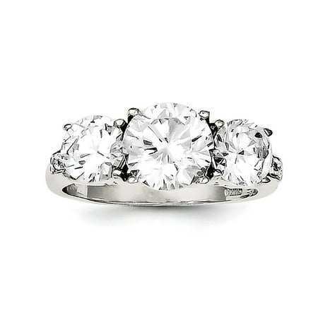 925 Sterling Silver Polished 3 Stone CZ Cubic Zirconia Simulated Diamond Ring Size 8 - Jewelry Gift for Mom