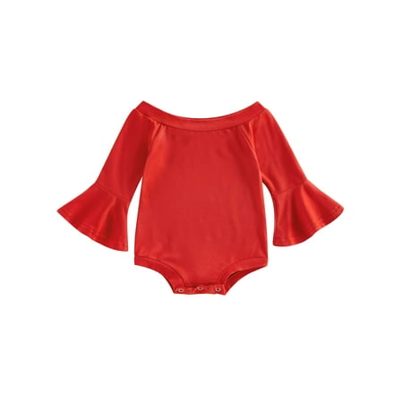 

Ma&Baby Infant Baby Girls Bell Long Sleeve Off Shoulder One-Piece Romper Bodysuit Tops Casual Playsuit