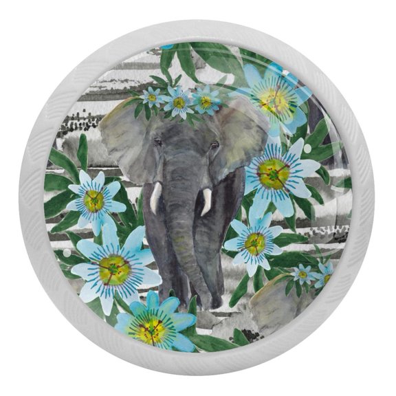 4PCS Round Elephant Cabinet Fluorescence Knob Glowing in the Dark Furniture Drawer Pulls Handle with Screws