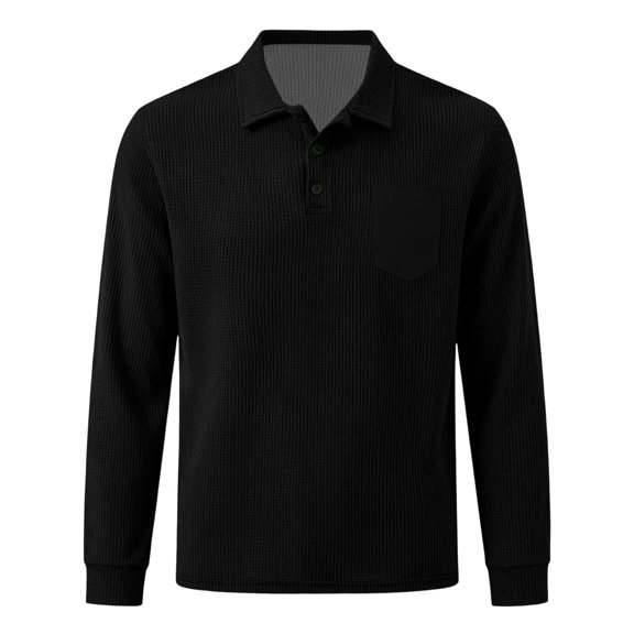 CQONEPT Dress Button Down Shirt for Men Business Casual Corduroy Shirts Lapel Top Fitted Workout Sweatshirts Golf Tees Black M