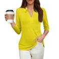 thumbnail image 4 of BOMYJESK Womens Polo Shirts 3/4 Sleeve Golf Shirt Collared V Neck Tops Business Casual Loose Pullover Basic Tees Yellow S, 4 of 4