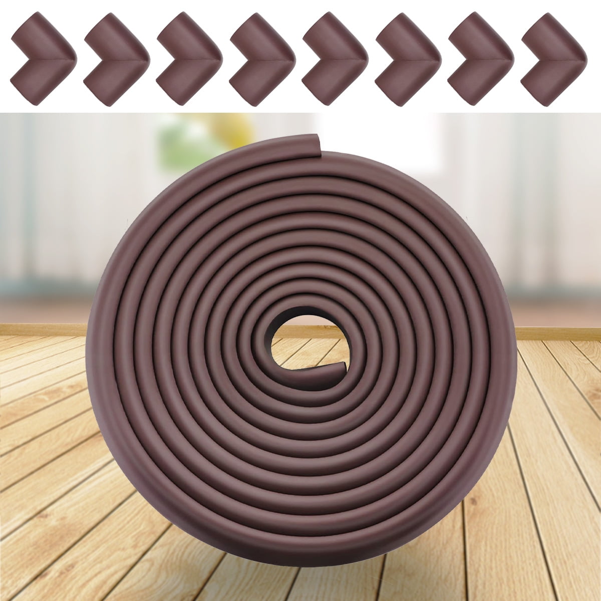Child Safety Furniture Bumper | Coffee Brown Baby Proofing Edge & Corner Guards Pre-Taped Corners Table Protectors 20.4 ft 18 ft Edge + 8 Corners Safe Edge & Corner Cushion Roving Cove 