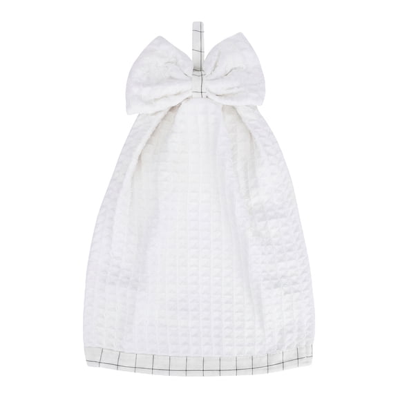 Unique Bargains 2 Pack Waffle Weave Hanging Hand Towels with Bowknot White 13" x 9"
