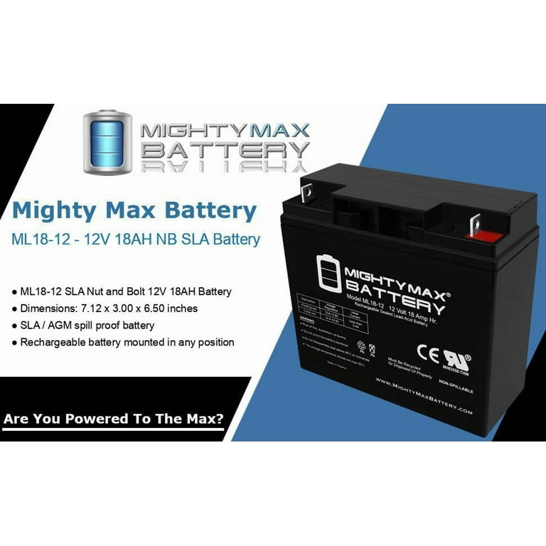 Mighty Max ML18-12 - 12V 18AH AGM Battery for Craftsman Black Lawn