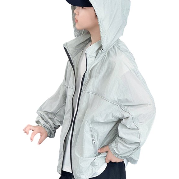 CAIVO Cool Boys Summer Hooded Jacket Lightweight Sun Outdoor Sports Windbreaker Casual Loose Fit Breathable Mesh Long Sleeve Versatile Coats