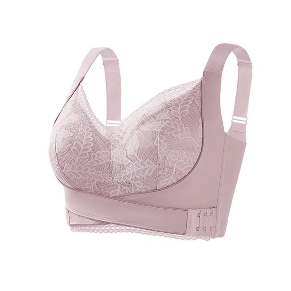 Women Lady Comfy Corset Bra Front Side Buckle Lace Slim Shape Wear Underbust Support Daily, 40, Pink