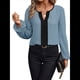 thumbnail image 3 of Blusas Elegantes e Informales para Mujer, con Cuello en V y Bloques de Color, para el Trabajo, de Larga, Ropa de Moda para Otoño Azul XL, 3 of 9