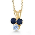 thumbnail image 2 of Gem Stone King 14K Yellow Gold Blue Sapphire and Arctic Blue Zirconia 3-Stone Pendant Necklace for Women (0.41 Cttw, Gemstone September Birthstone, Round 3MM, 18 inch Chain), 2 of 4