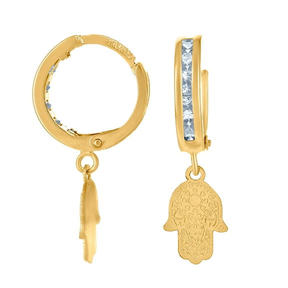 10k Yellow Gold Mens Cubic Zirconia Hamsa Dangle Hoop Earrings 22.4mm Long Earring for Men