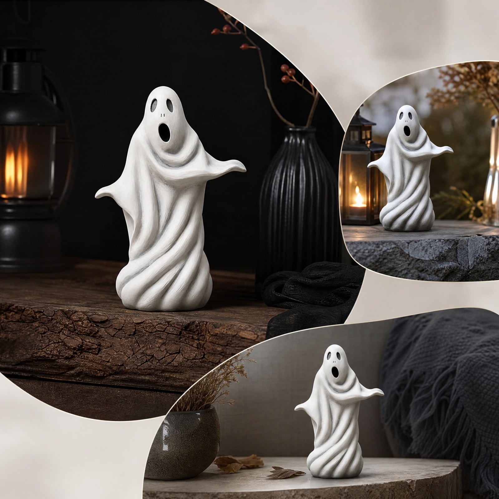 Halloween Cute Ghost Figurine Resin Ghost Statue with Cauldron Ghost Mini Ghost Decor for Halloween Decorations Indoor Tabletop Home Decor