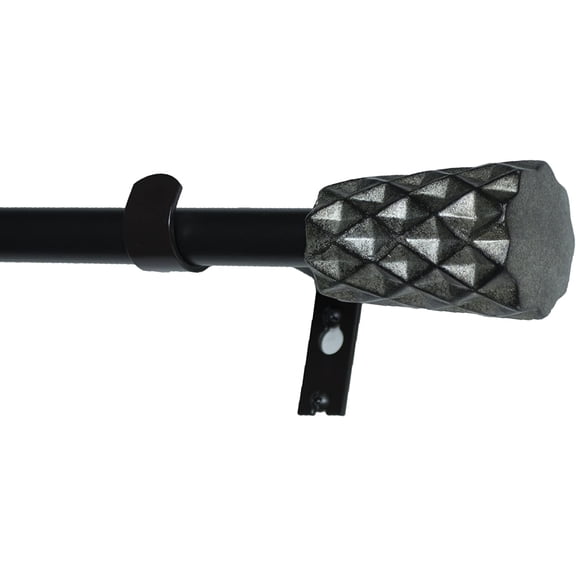Urbanest Adjustable Single Curtain Rod Set Black With Silver Truss Finials – 3/4-Inch Diameter, With Black Rod, 28–48 Inches