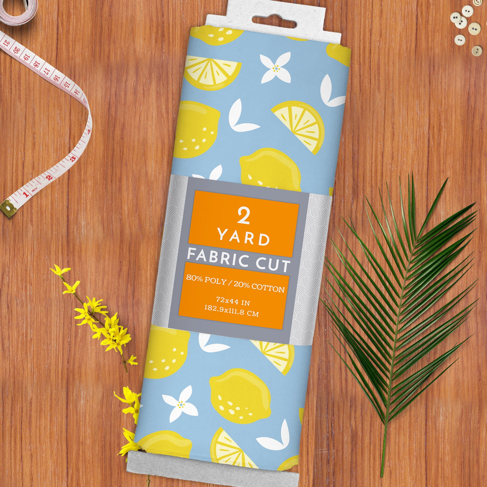 2 Yards Poly-cotton Lemon Toss, Blue, 44" Wide for Crafts by David Textiles