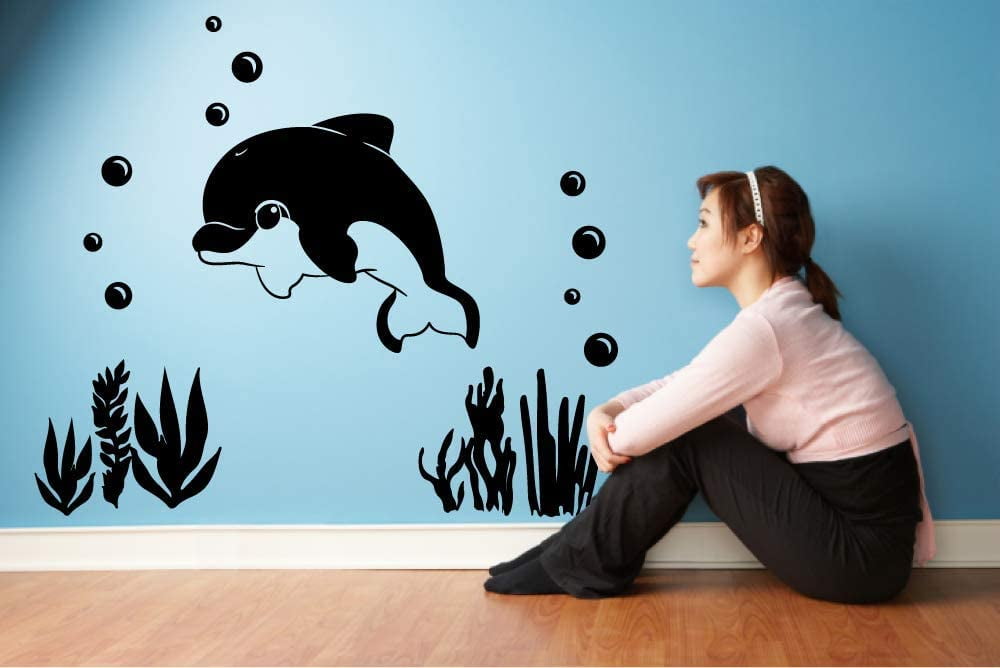 Funny dolphin Self Adhesive Vinyl Waterproof Wall Art Decal For wall Sticker 