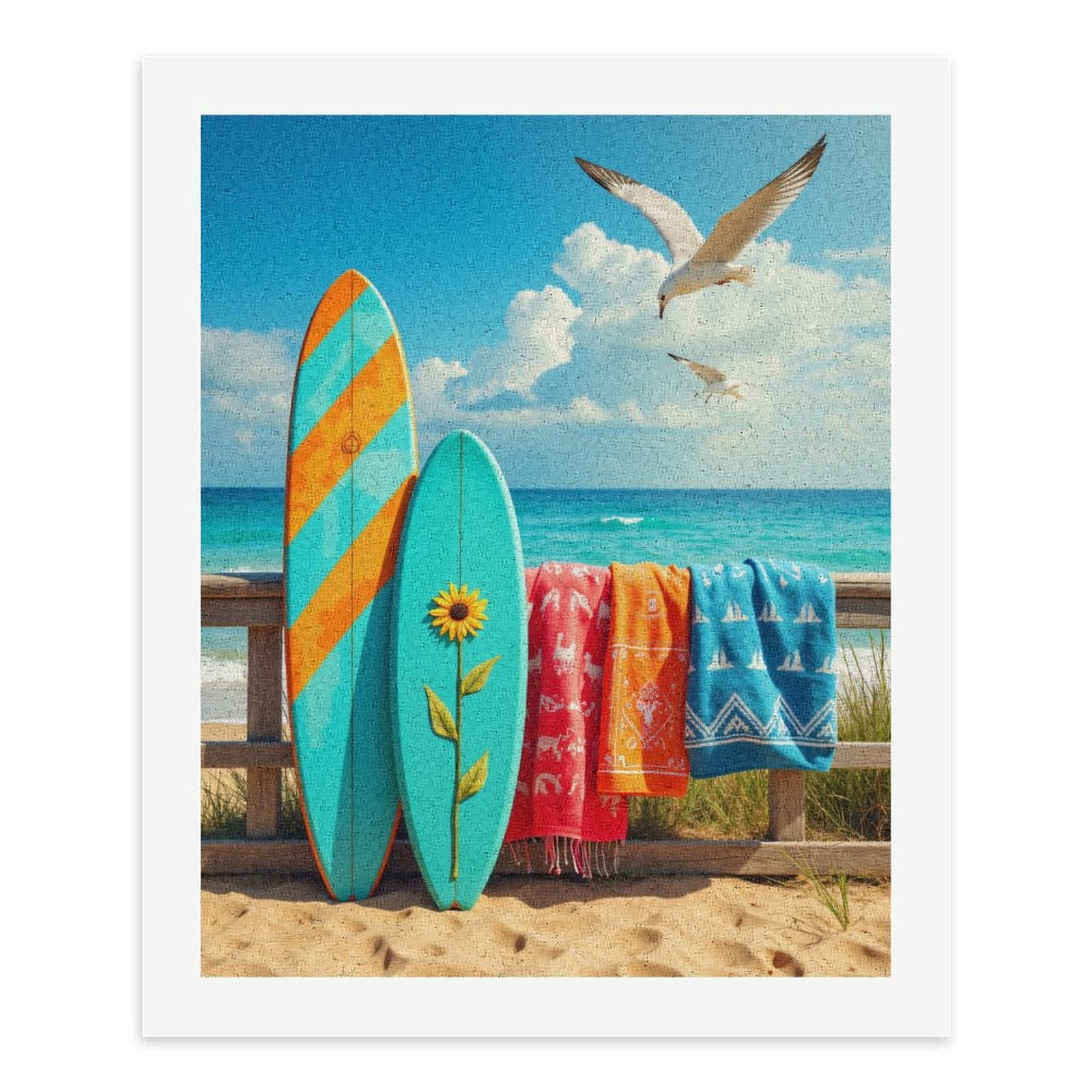 Paint By Numbers Kit for Adults Beginner - Beach Surfboards Towels Seagulls Ocean DIY Canvas Painting Kits for Adults, Frameless Paint By Number for Adults for Home Wall Decor 16x20 Inch