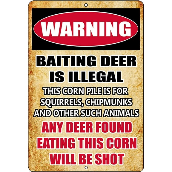 Funny Hunting Metal Tin Sign Wall Decor Man Cave Bar Cabin Hunt Warning Baiting Deer Is Illegal