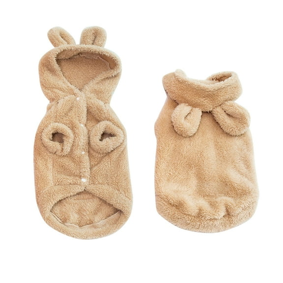 OUNONA Autumn Winter Dog Clothes with Bear Ears, Solid Color Thickened Fleece Hoodie for Pets, Apricot XL