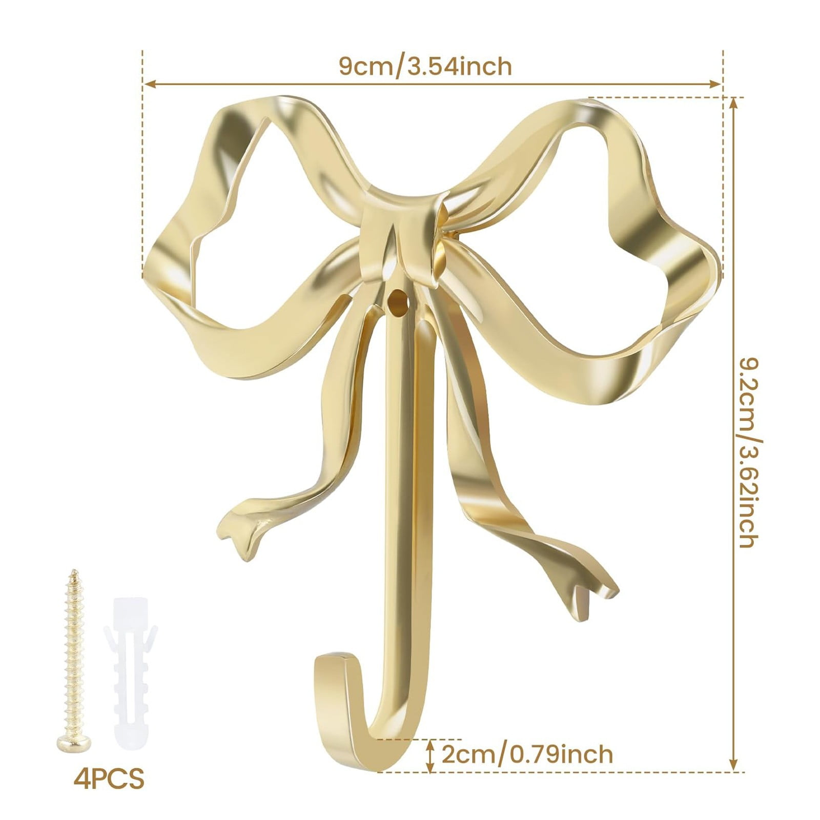 Command Hooks - Qyaukm 4-Pack Bow Shaped Hooks, Decorative Brass Wall Hooks for Towels, Hats, Bags, Keys, Bathroom Bedroom Living Room, Gold Bow Hangers S, 4X Brass Bow Hooks