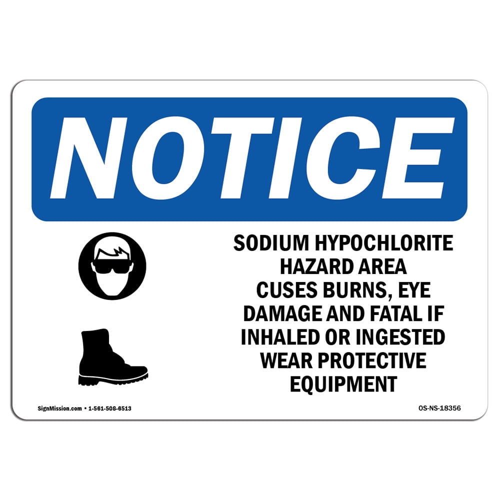 OSHA Notice Sodium Hypochlorite Hazard Area Sign With Symbol Heavy