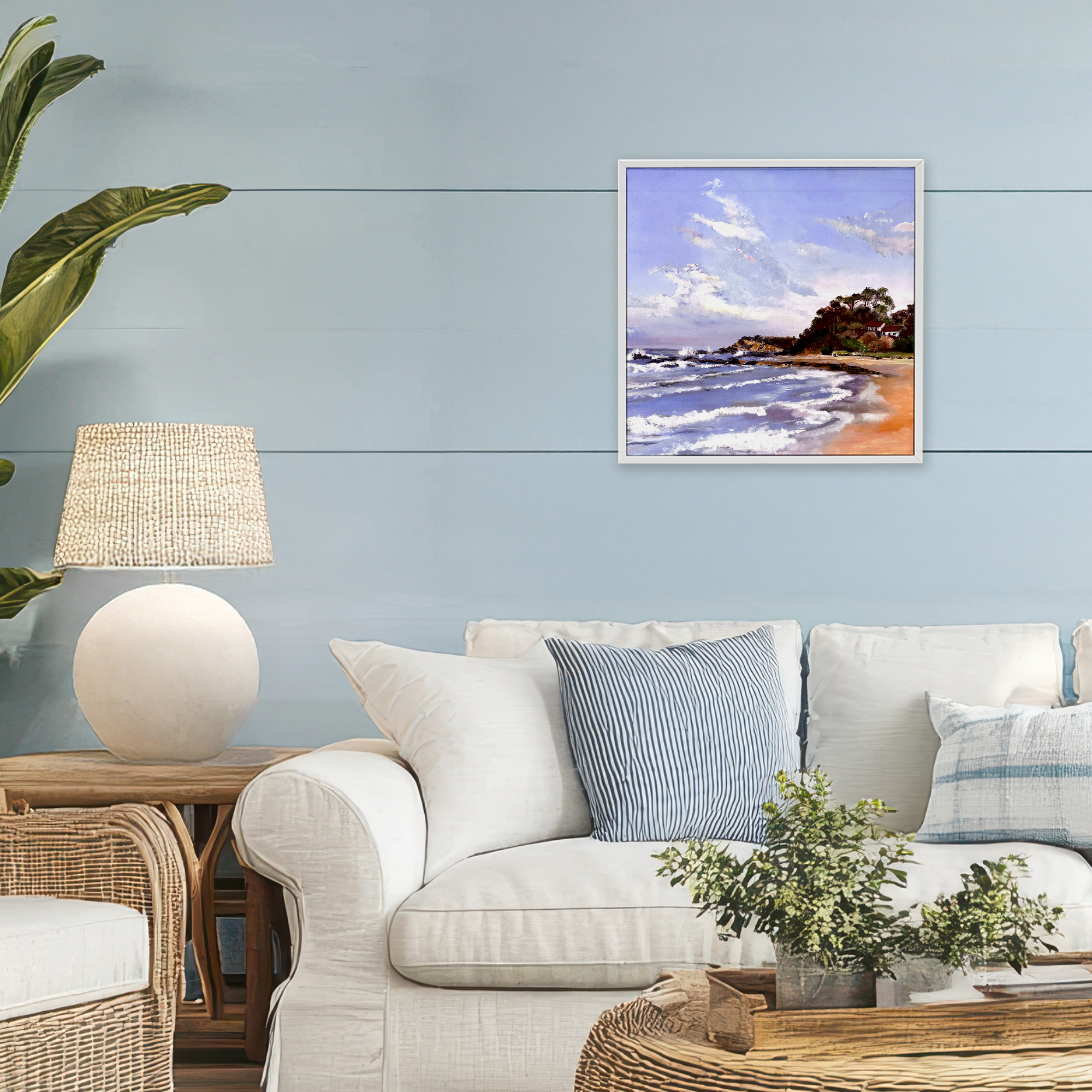 Malua Bay Seascape White Framed Giclee Art, design by Patricia Reynolds