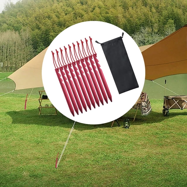 10 piezas de carpa estacas colabas de carpa triangular de servicio pesado para el dosel de viaje de senderismo Rojo