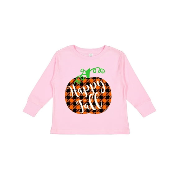 Inktastic Happy Fall Plaid Pumpkin Boys or Girls Long Sleeve Toddler T-Shirt