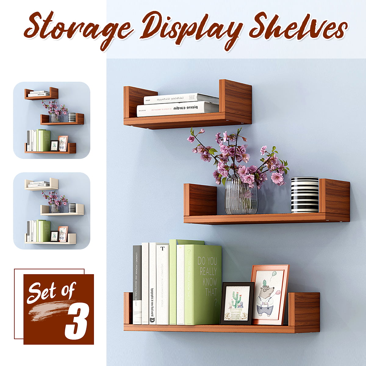Set of 3 Floating Wall Shelves Picture Ledge Display Rack Book Hanging Shelf 