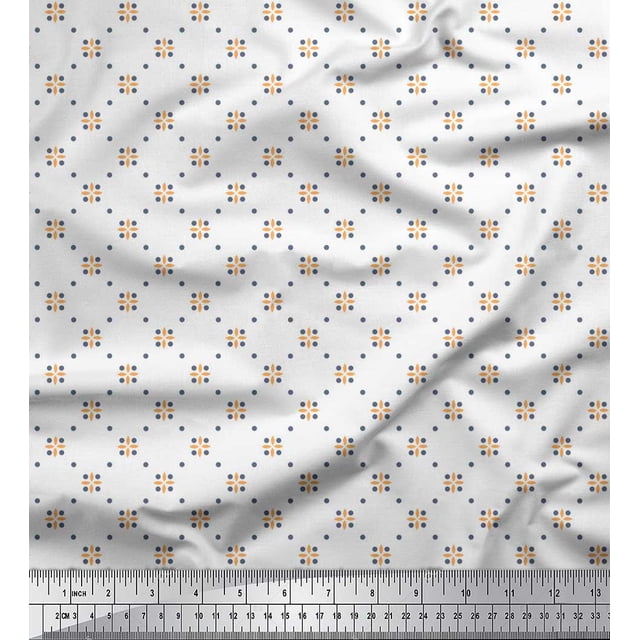 Soimoi Satin Silk Fabric Dot & Floral Small Printed Fabric 1 Yard 42 Inch Wide