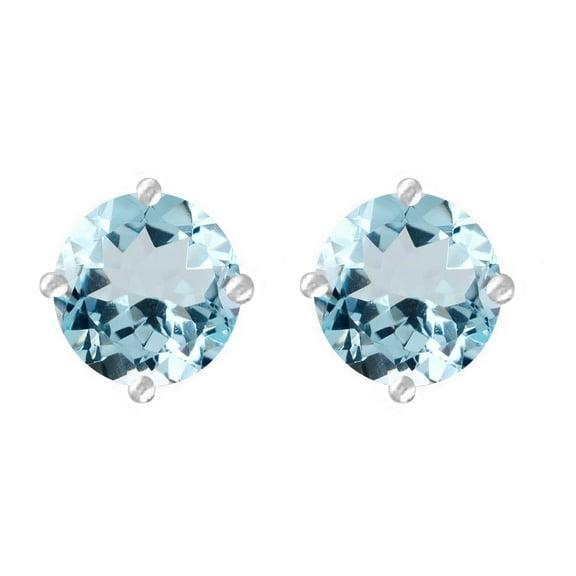Sterling Silver with Natural Aquamarine Stud Earring