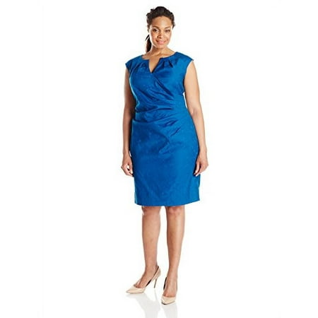 Adrianna Papell Women's Plus-Size Faux Wrap Pleats Sheath, Surf Spray, 16W