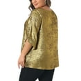 thumbnail image 3 of Agnes Orinda Women's Plus Size Metallic Sparkly Tops Crew Neck 3/4 Sleeve Shirts Casual Patry Tunic Blouses 1X Gold, 3 of 6