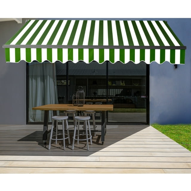 ALEKO Auvent de Terrasse Résidentiel Rétractable à Cadre Noir Motorisé 10 X 8 Pi, Couleur Rayée Verte et Blanche